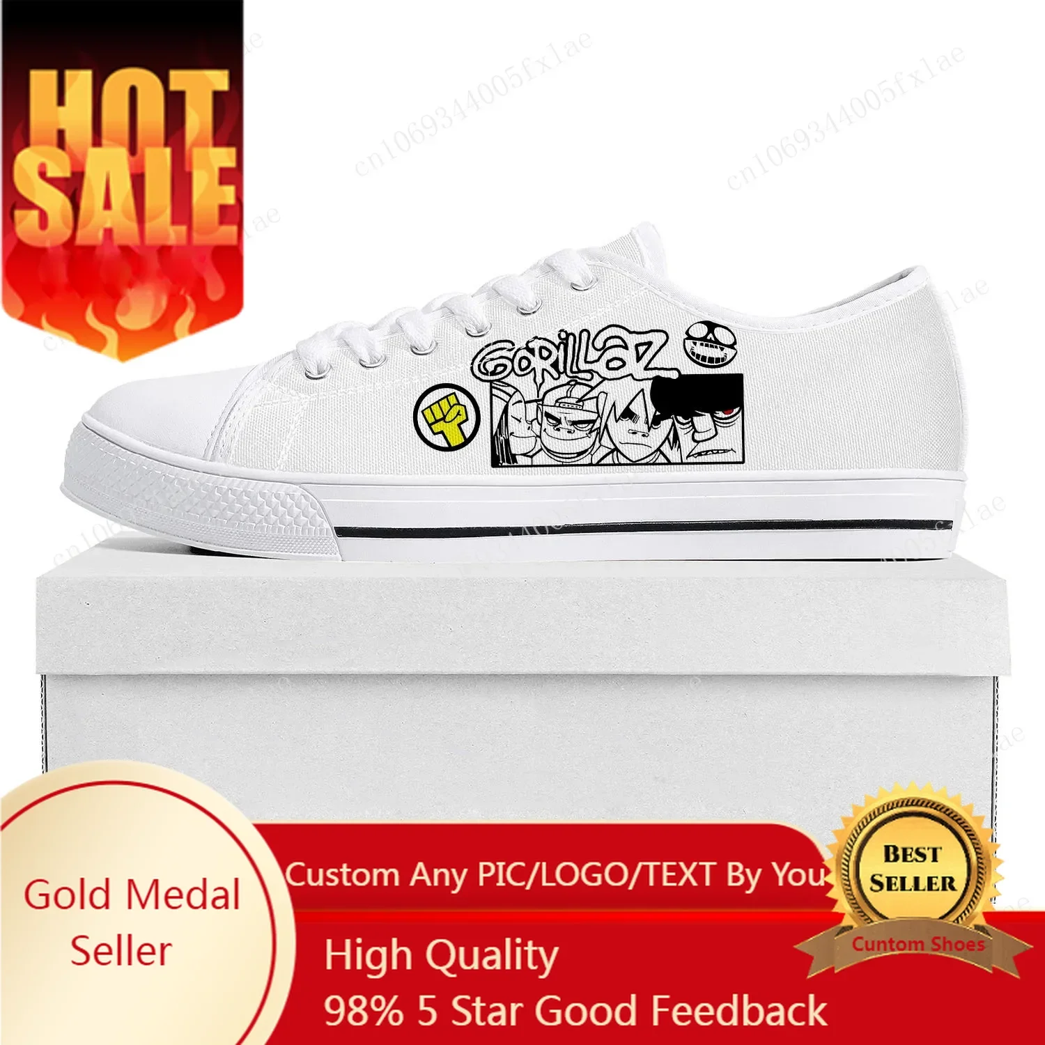 

Gorillaz Band Low Top Sneakers Mens Womens Teenager Canvas Customized Sneaker Casual Couple Shoes Custom Shoe White