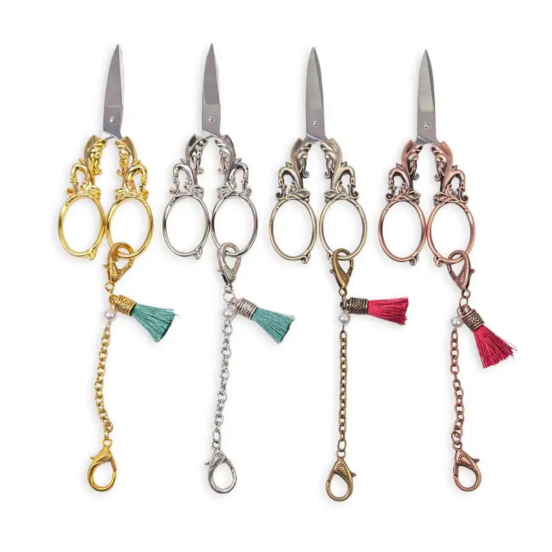 Fancy Scissors Small Sewing Scissors Retro European Style Crochet Scissors With Chain DIY Tool For Art Work Embroidery & Sewing