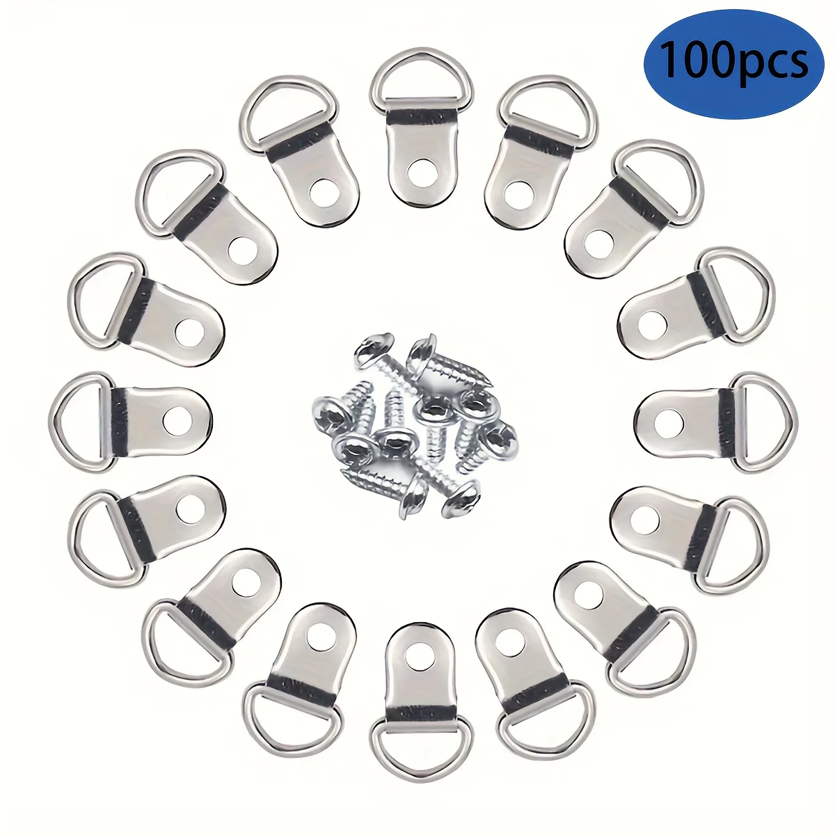100Pcs D-Ring Picture Frame Hanging Hooks with Screws, Double Hole Triangle D Hanging Buckles, Metal Hardware Accessories for Ph