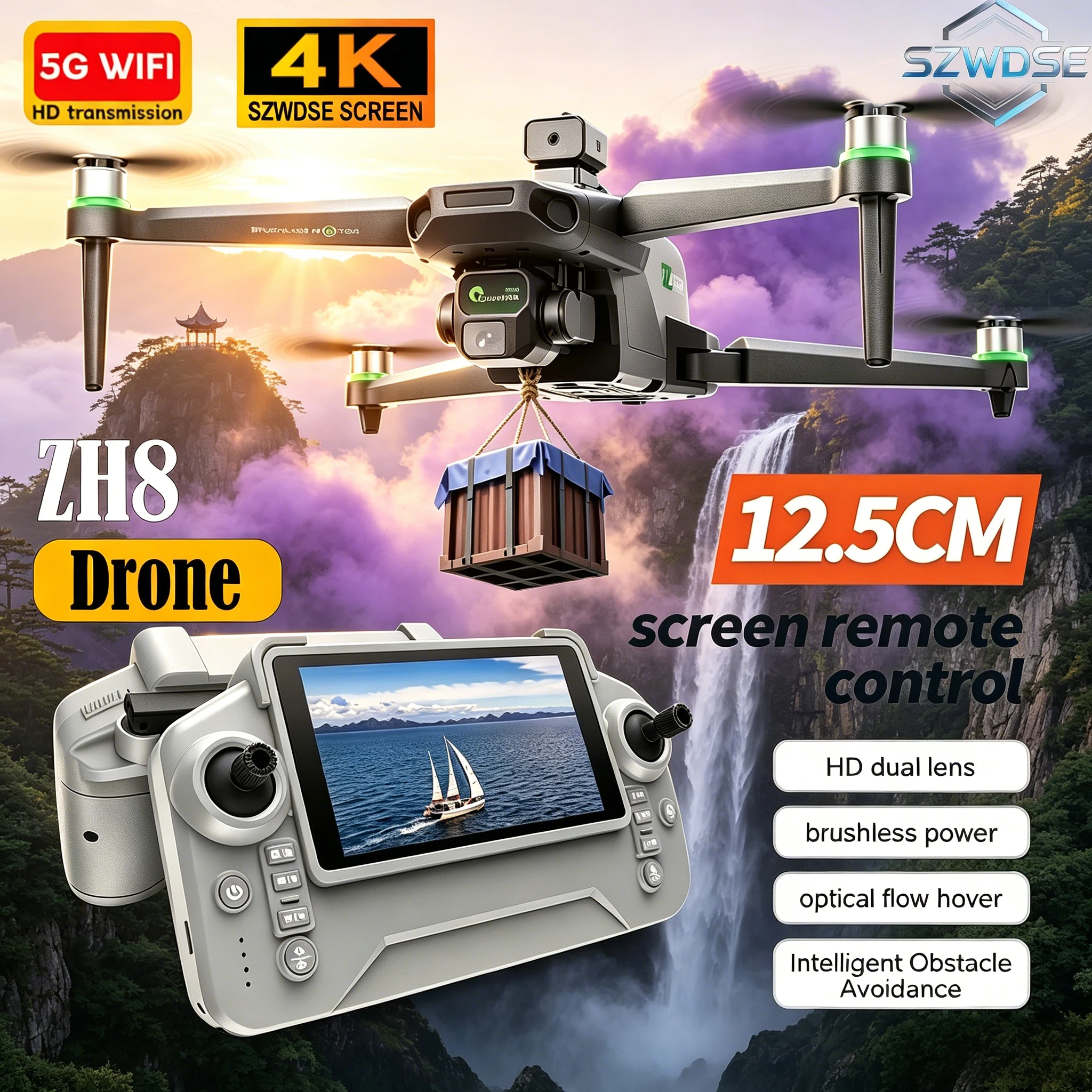 2026 New ZH8 Drone 4K Camera with Screen Brushless Motor 20Mins Flight Airdrop Foldable Quadcopter for Aerial Photography