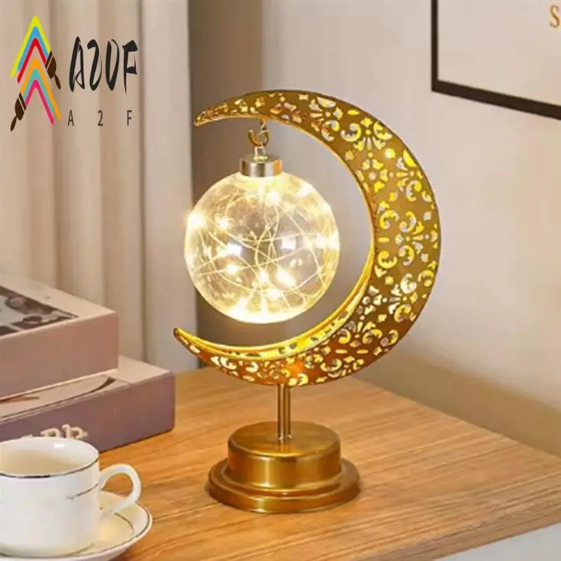 

A20F-Iron Moon Round Ball Muslim Style Modeling Lamp Decorative Bedroom Holiday Table Atmosphere Lamp