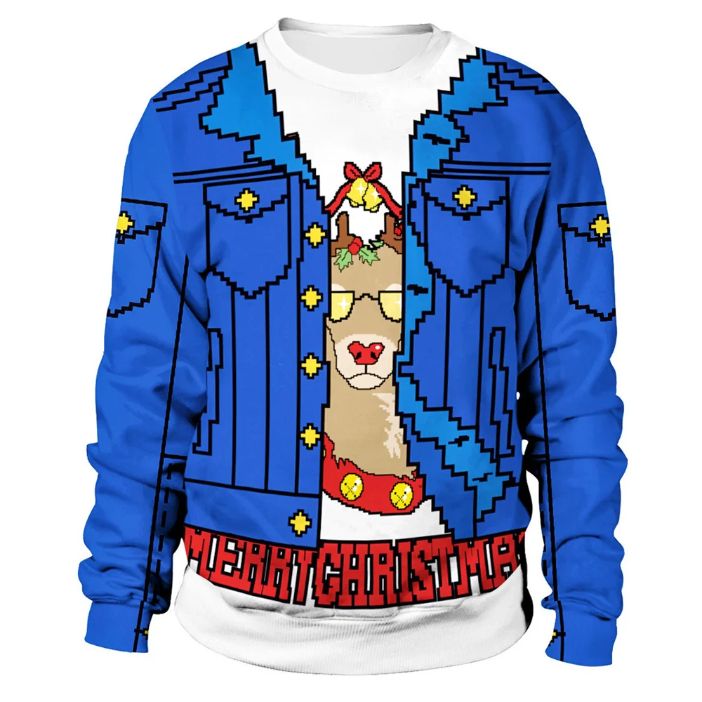 إِلْكَة عيد الميلاد نمط الرجال هوديس عادية س الرقبة فضفاض بلوزات الخريف الشتاء الشارع الهيب هوب البلوز موضة عيد الميلاد الملابس