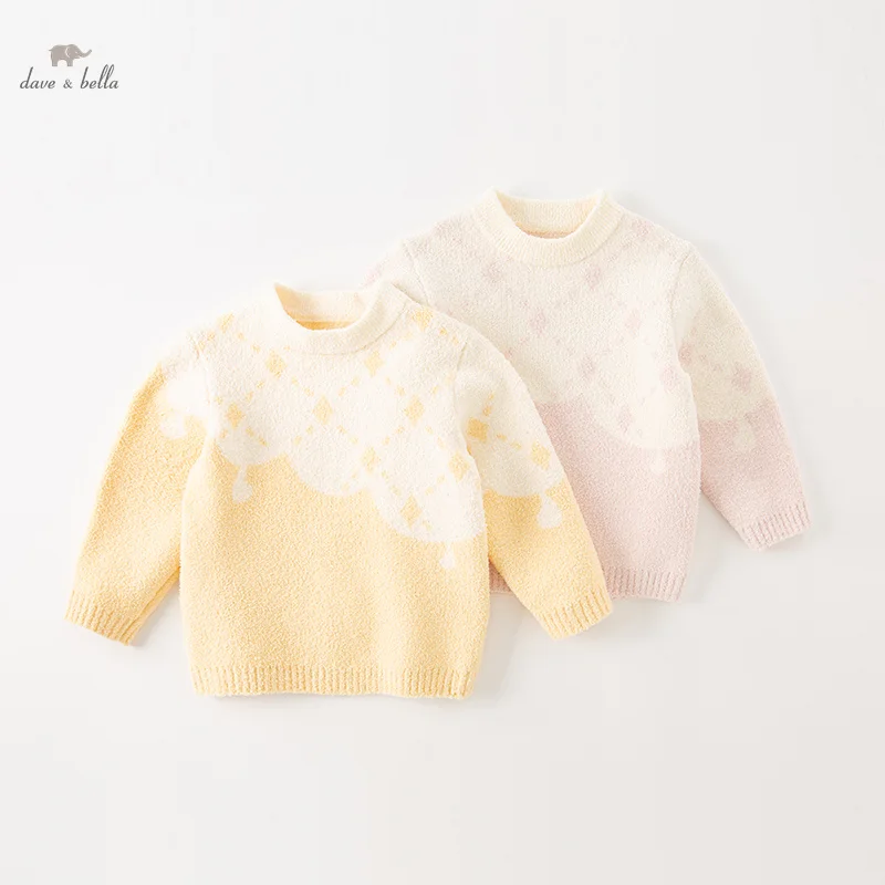 Dave Bella 2023 New Autumn Winter Girls Baby Children Tops Knit Sweater Pullover Fashion Casual Half High Collar Sweet DB4237208