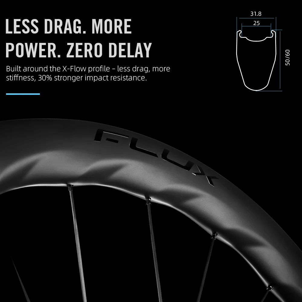 RYET FLUX 1220g Carbon Road Wheelset Wavy Rim 50/60mm 60T Ratchet Ceramic Hub Carbon Spokes Tubeless Disc Brake Aero Racing