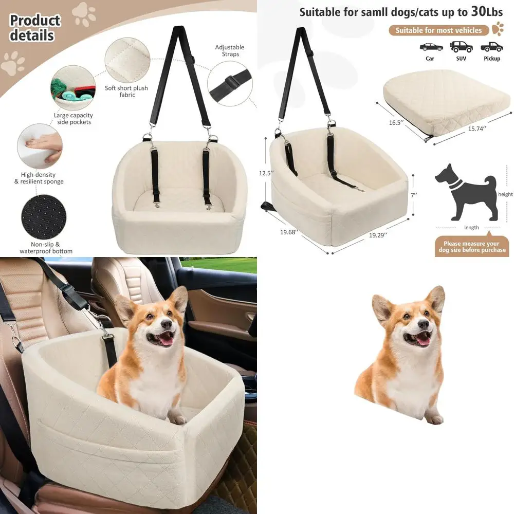 

Портативное моющееся автокресло для собак маленьких и средних пород весом до 13,6 кг с карманами для хранения и ремнем безопасности (белое)