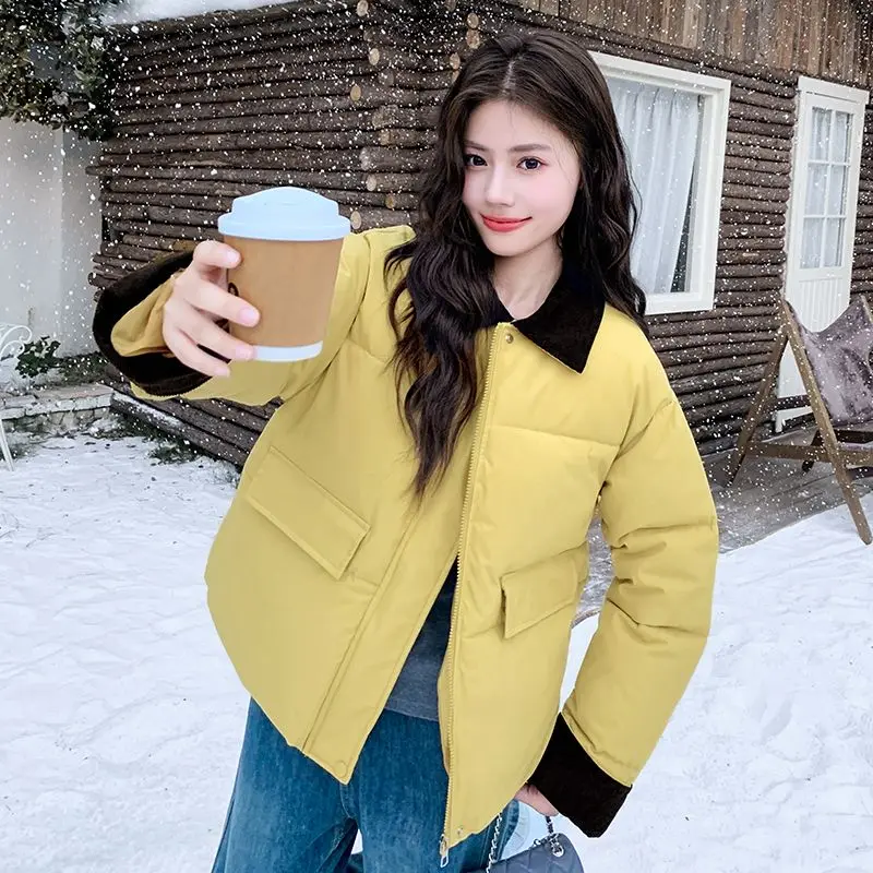 

Парки женские для девочек короткие осенние фланелевые с длинными рукавами и аппликациями с рисунком в этническом французском стиле модное пальто с отложным воротником