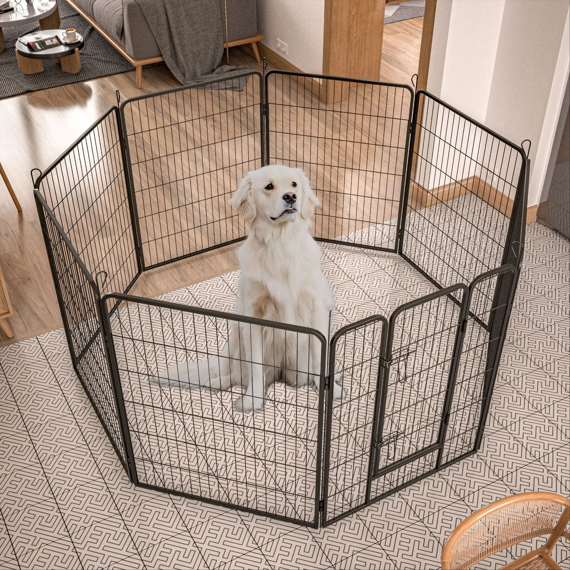 

Heavy Duty Dog Pens Outdoor Dog Fence Dog Playpen for Large Dogs, 40"Dog Kennel Outdoor Pet Playpen with Doors 8 Panels Metal Ex