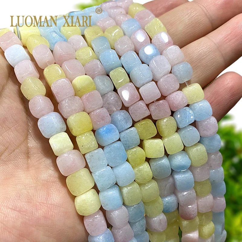 8x8MM Rough Cube Imitate Morganite Chalcedony Natural Stone Loose Square Spacer Bead for Jewelry Making DIY Bracelet Accessories