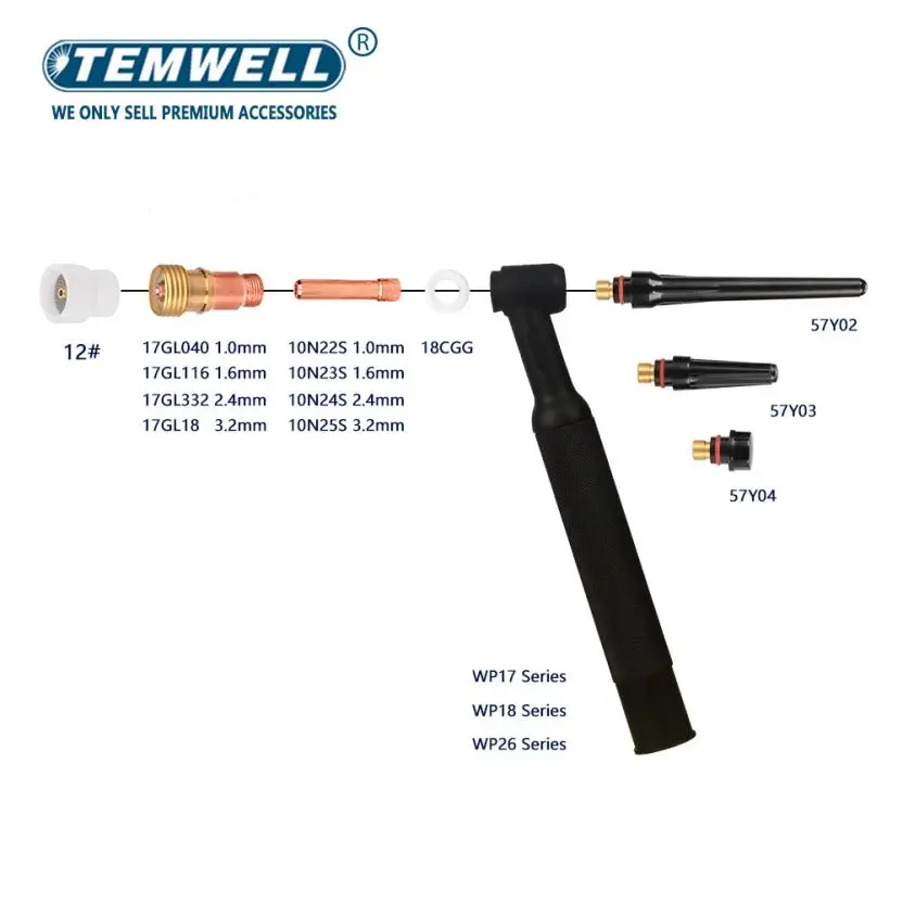 Imagem -05 - Kit de Copo de Alumina de Soldagem de Cerâmica Conjuntos de Lentes de Gás Corporal Tochas 10 Tig Wp17 18 26 Pinças Stubby 11 Pcs