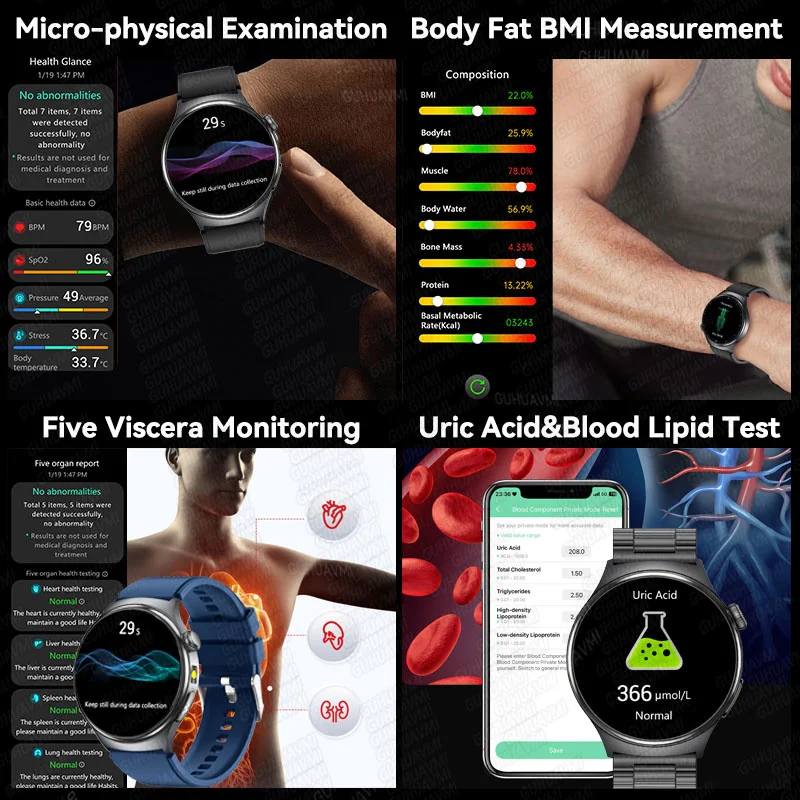 2025 preciso sangue lipídios ácido úrico relógio inteligente das mulheres dos homens ecg + ppg pressão arterial bt chamada cinco vísceras rastreador de saúde smartwatch