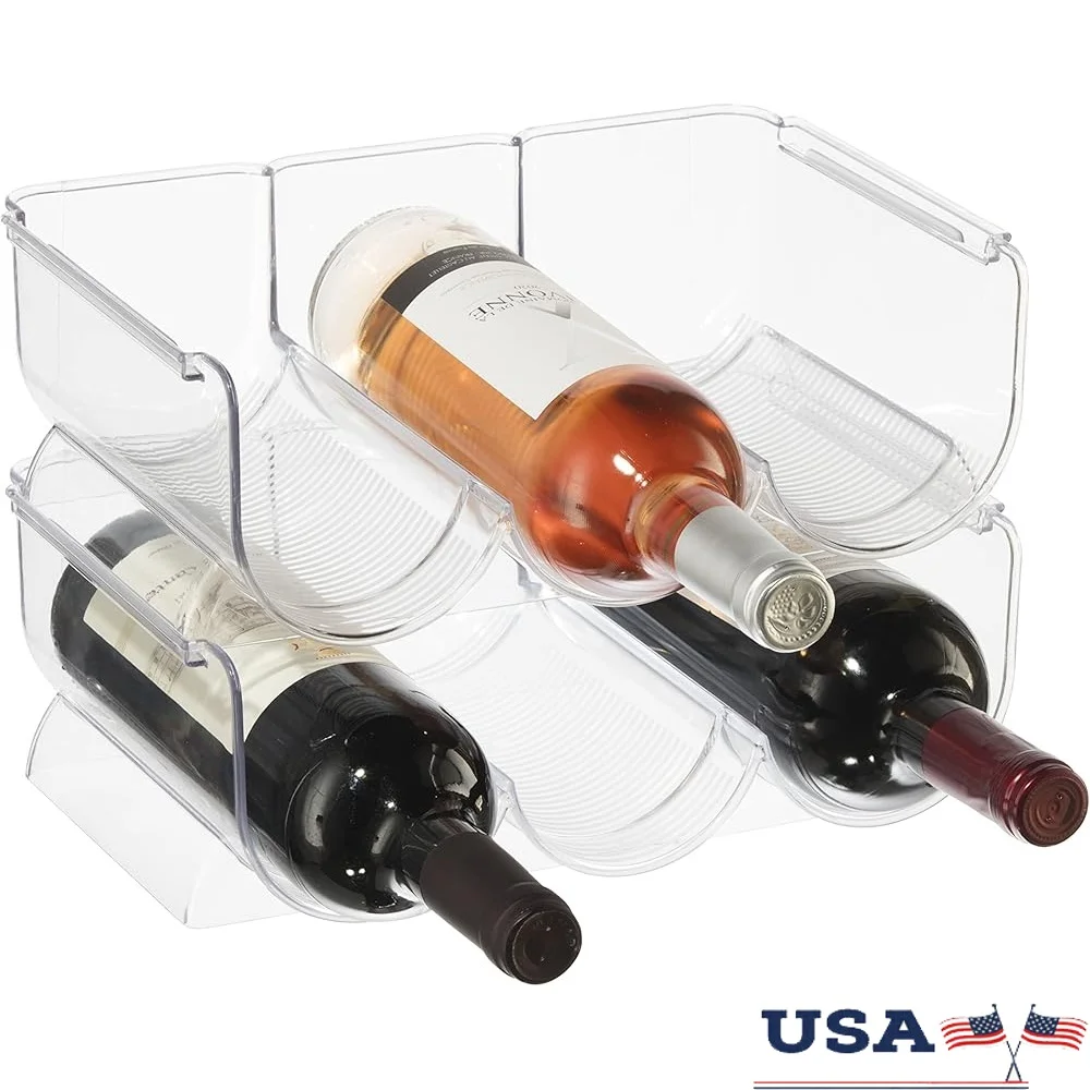 

Stackable Wine Rack 6 Bottles Secure Storage Holder with Unique Stack Tabs Ideal Kitchen Pantry Fridge Organizer
