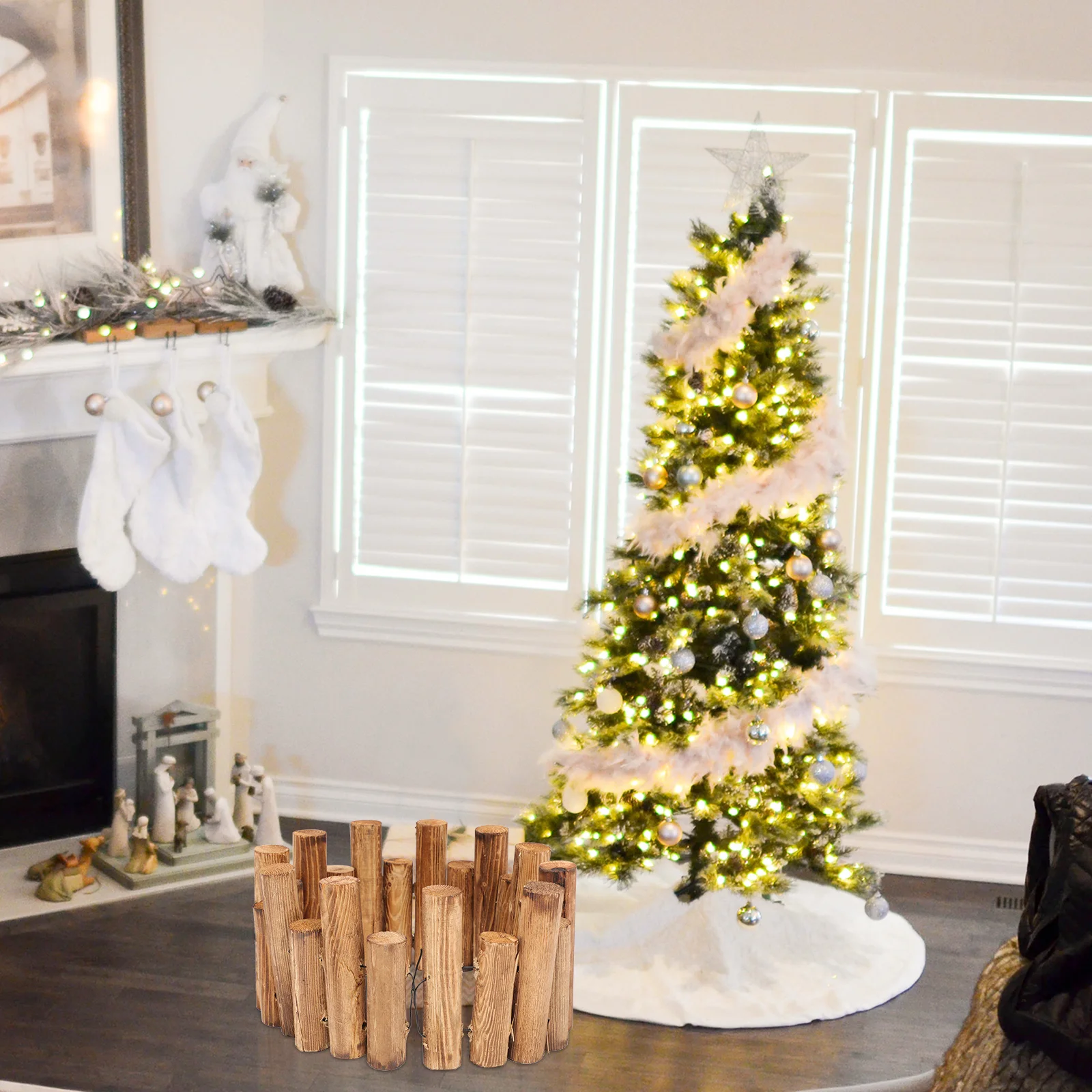 

Kisangel 1pc Christmas Picket Fence Xmas Tree Decor Mini Garden Border Outdoor Wood Gate Holiday Home Decoration