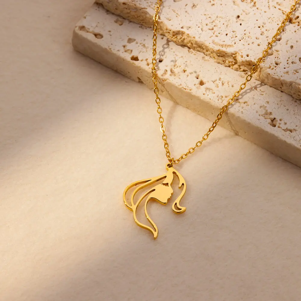 الكرتون مجردة المرأة صورة قلادة للنساء الفتيات الفولاذ المقاوم للصدأ الذهب قلادة ملونة الجمالية مجوهرات هدايا الحفلات #6