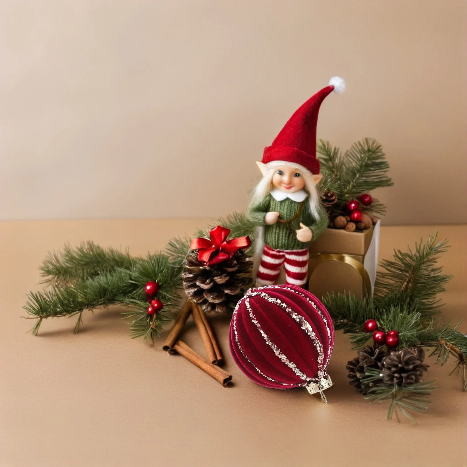 

16Pcs Red Flocked Xmas Ornaments Shatterproof Hanging Balls for Festive Christmas Tree Decoration Christmas Ball Ornament