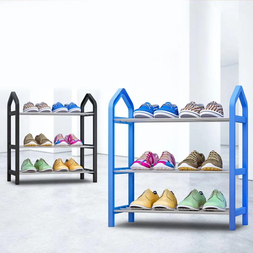 

3 Tier Shoe Rack Plastic Steel Sturdy Construction Easy Assemble Entryway Bedroom Shoes Organizer Storage Shelf Black