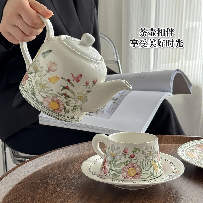 Luxury Vintage Iris Ceramic Coffee Cup & Saucer Set, Niche English Style Floral Tea Set, High Aesthetic Afternoon Tea Souvenir