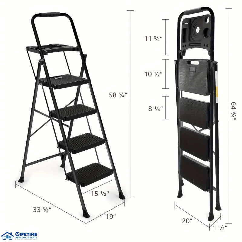 Custom.4-Step Foldable Ladder with Platform, Wide Anti-Slip Platform, Heavy-Duty, Portable, 330lb Capacity, Rubber Handle,