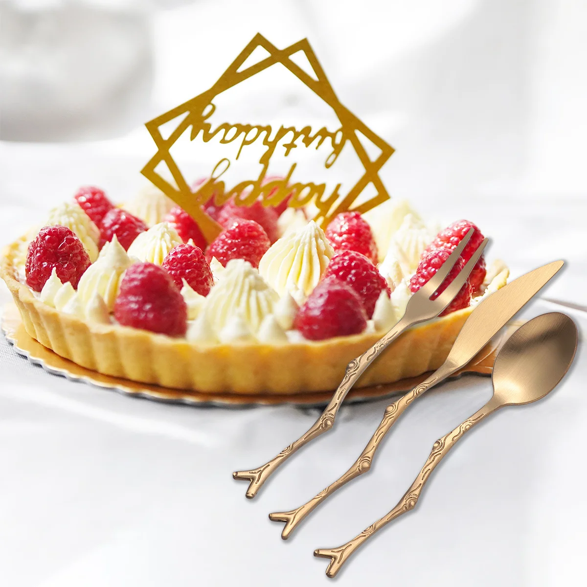 

3Pcs Stainless Steel Vintage Branches Style Flatware Fork Spoon Cutter Set for Home Restaurant Coffee Cake Dessert Stainless