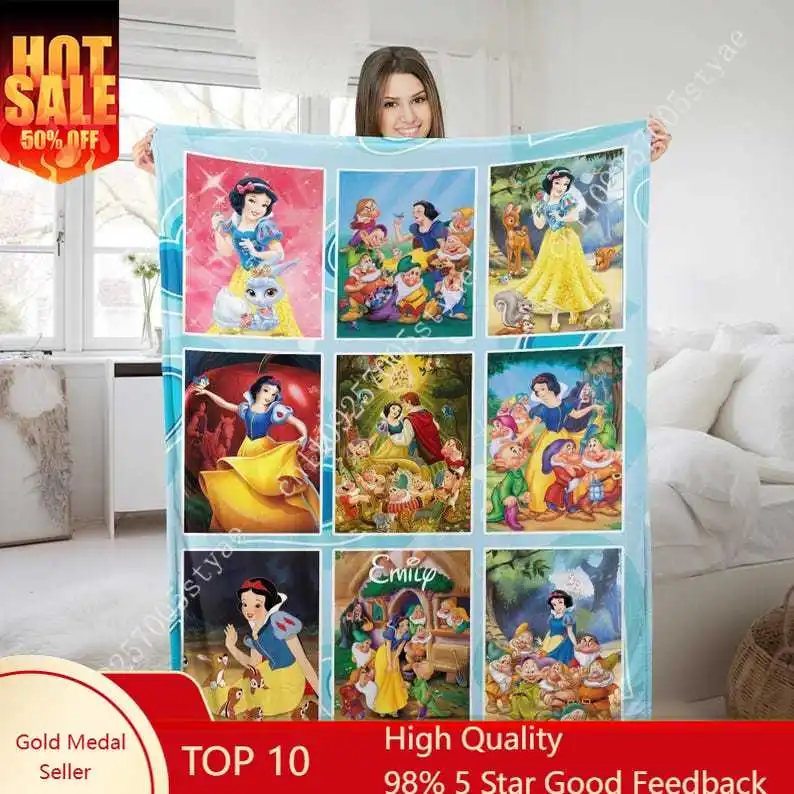 

Snow White Disney Princess Blanket Cartoon Plush Blankets Indoor Decoration Child Holiday Party Boy Girl Gifts Warm Custom Quilt