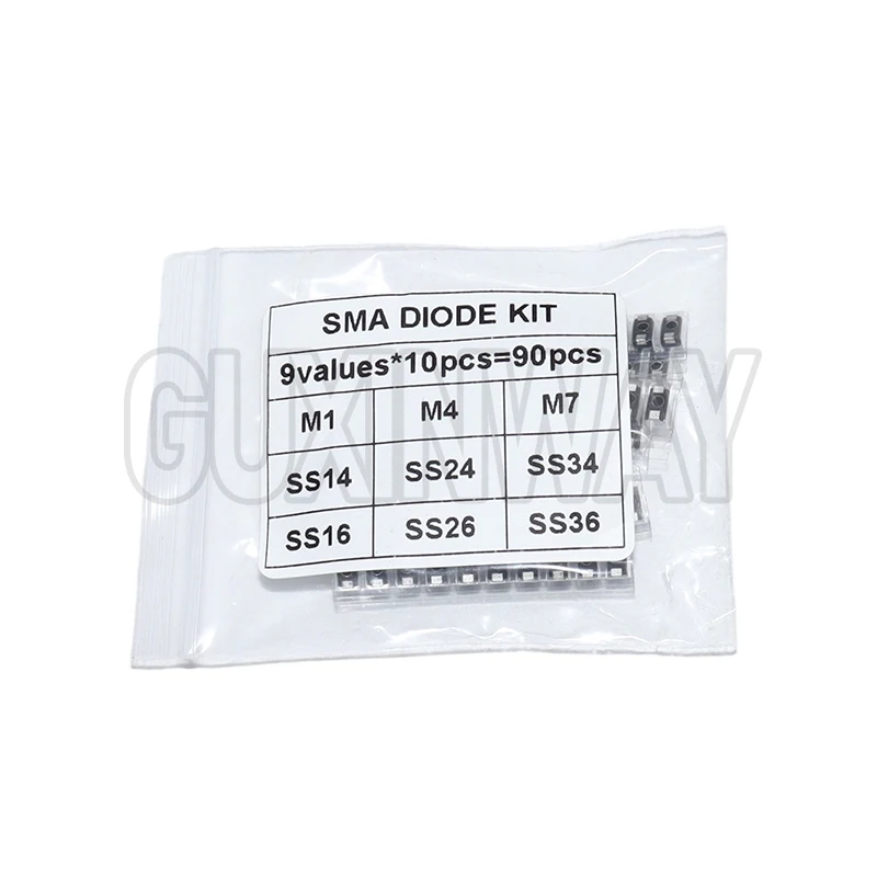 90 قطعة المعدل ديود 1N4007 1N4001 1N4004 SS14 SS24 SS34 SS16 SS26 SS36 SMD شوتكي ديود مجموعة متنوعة