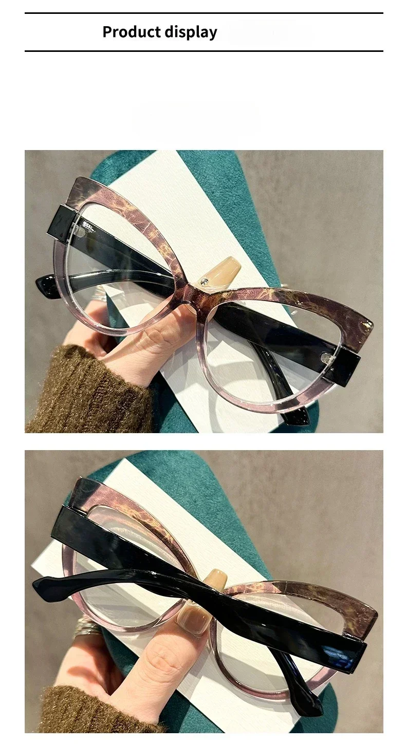 Personalisierte, farbblockierte Katzenaugen-Lesebrille mit großem Rahmen, blaues Licht blockierender Augenschutz, Reise-Strandbrille – Detail 6