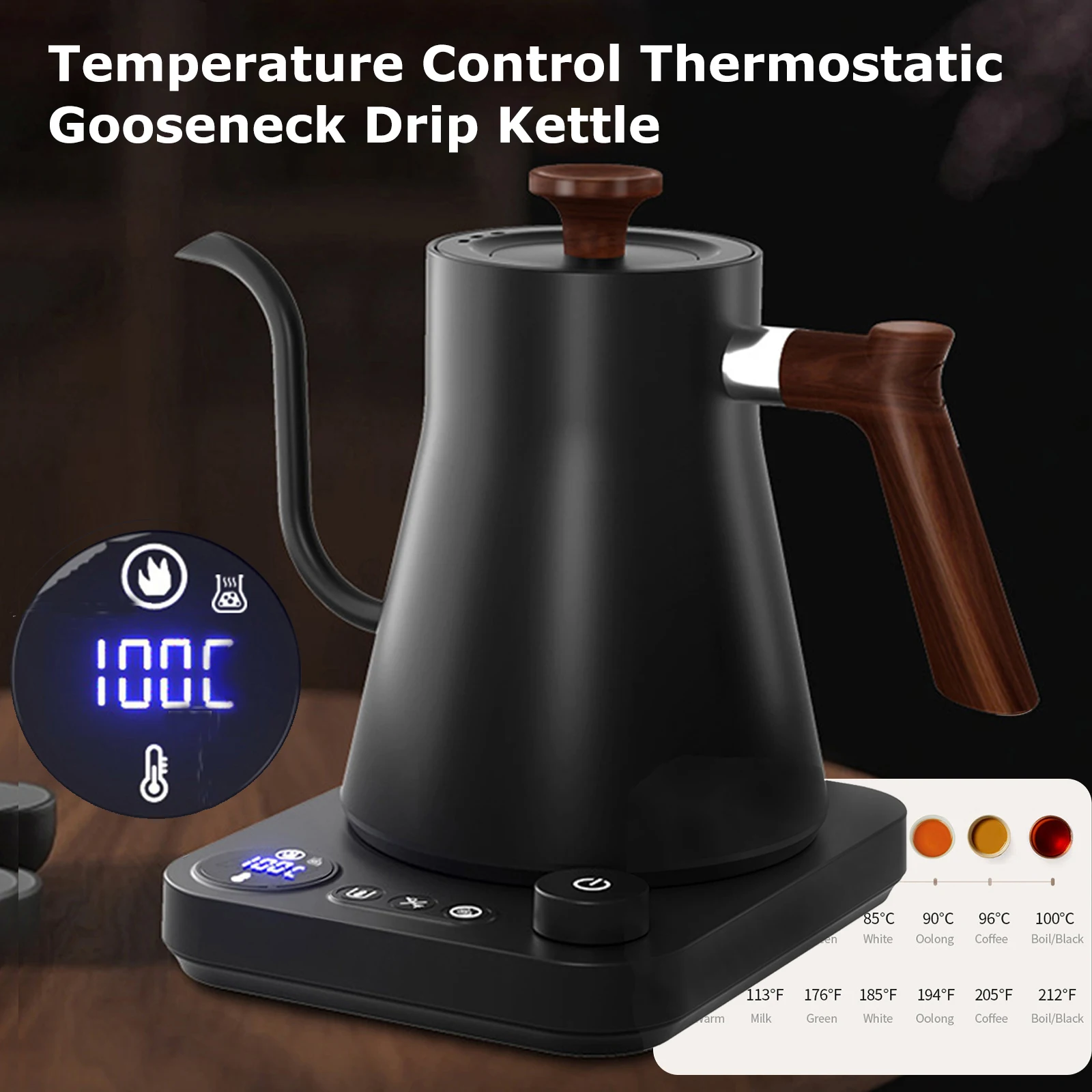 Electric Gooseneck Kettle Coffee Pot Stainless Steel Temperature Control Drip Kettle Intelligent Thermostatic Luxury Coffee Set