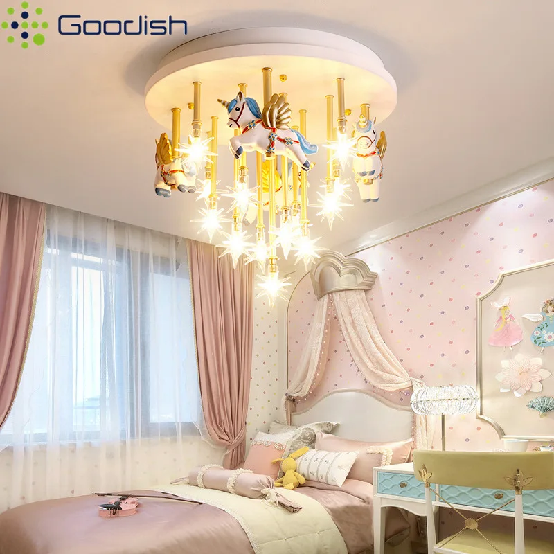 Modern Minimalist Colorful Carousel Amusement Park LED Home Ceiling Lights Art Creative Lamps for Bedroom Decoration Chandelier