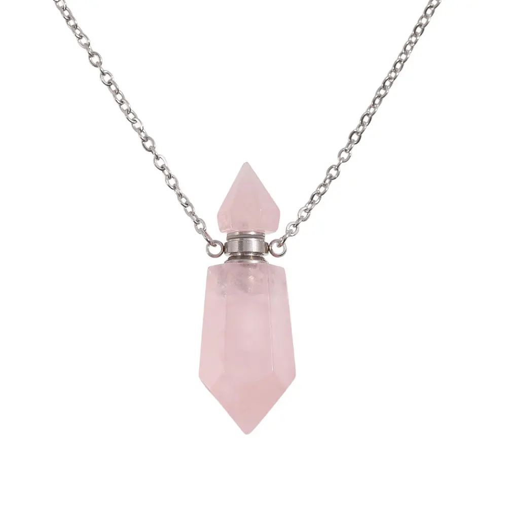 Perfume Bottle Necklace Stone Essential Oil Diffuser Perfume Bottle Pendant with Alloy Chain for Womens Vial Pendant Necklace