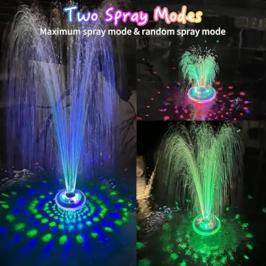 Floating Water Fountain with Underwater Lights, Powered Pump Outdoor, 2 Modes Sprinkler Waterfall Fountain for Inground Above G