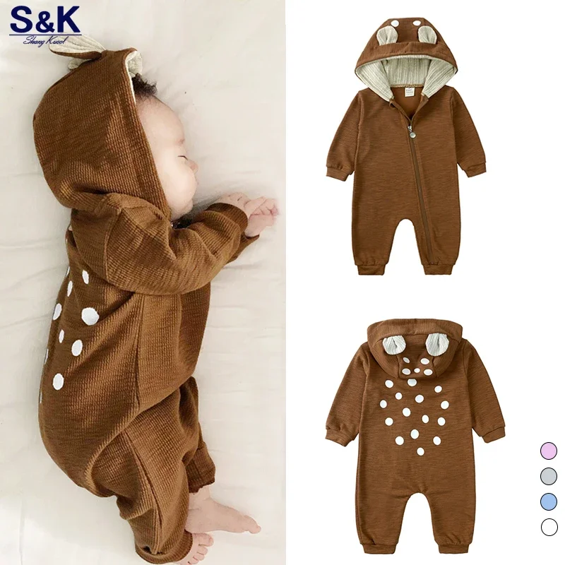 

Милый детский комбинезон, осеннее цельное пальто для новорожденных, одежда для маленьких мальчиков, комбинезон с рисунком оленя, верхняя одежда, детский комбинезон с капюшоном и оленем