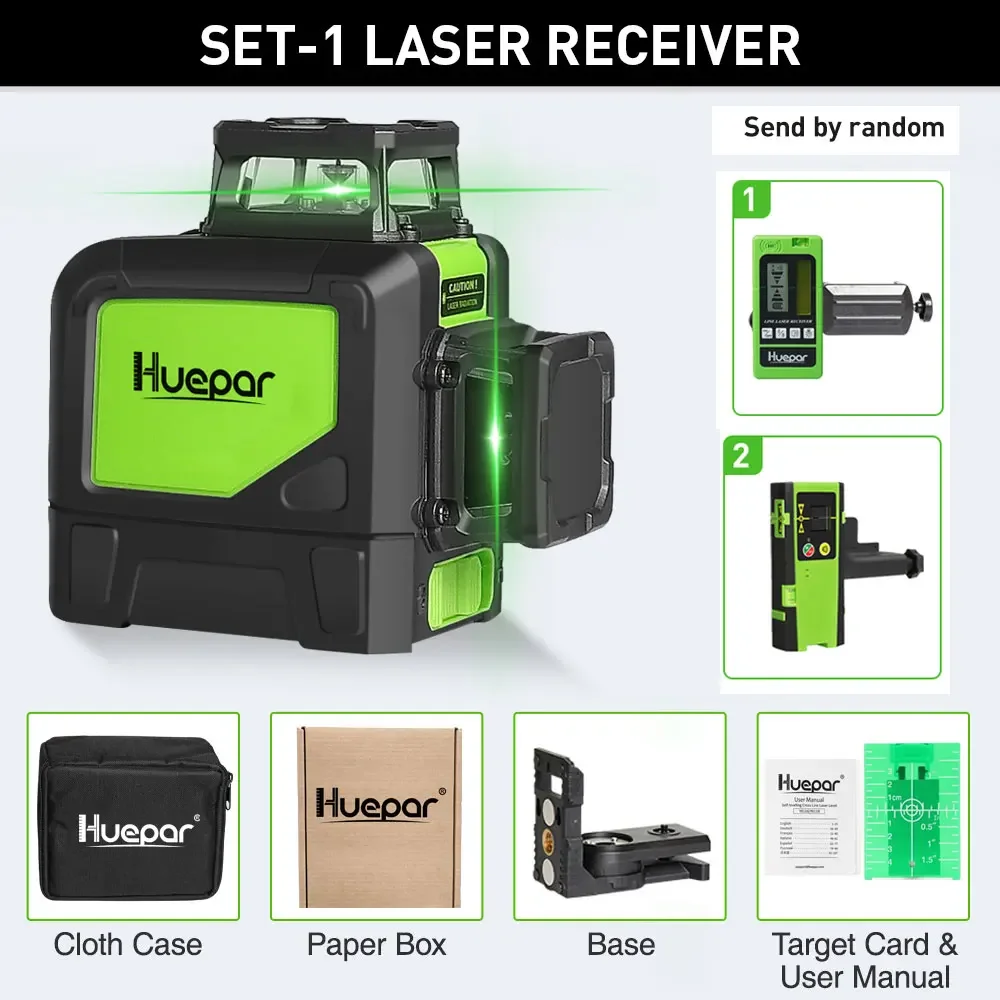 Huepar 8 Lines Laser Level 360° Cross Line Self-leveling Horizontal & Vertical Line Laser Tool With Laser Receiver and Tripod image 3