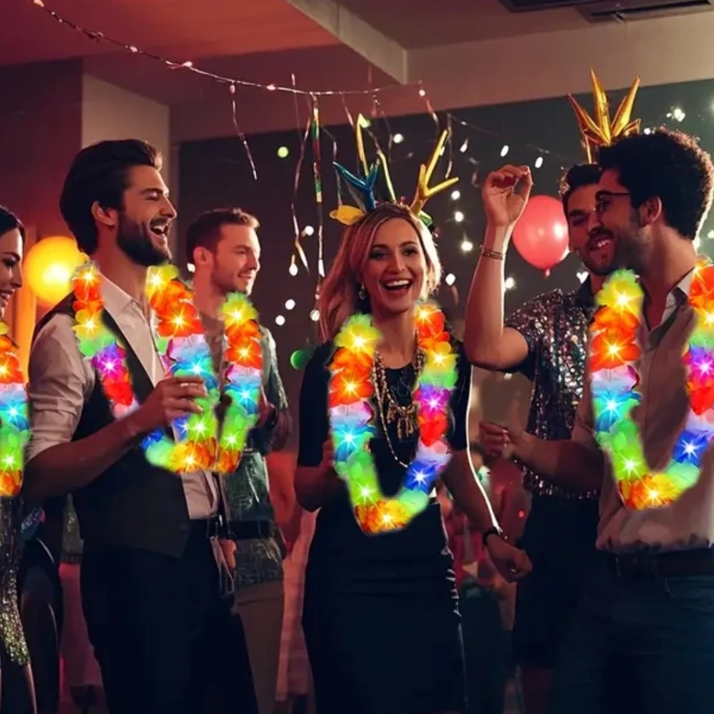يتوهج في الظلام هاواي ليس زهرة إكليل LED تضيء قلادة لعيد ميلاد الزفاف كرنفال حفلة لصالح الديكور التبعي