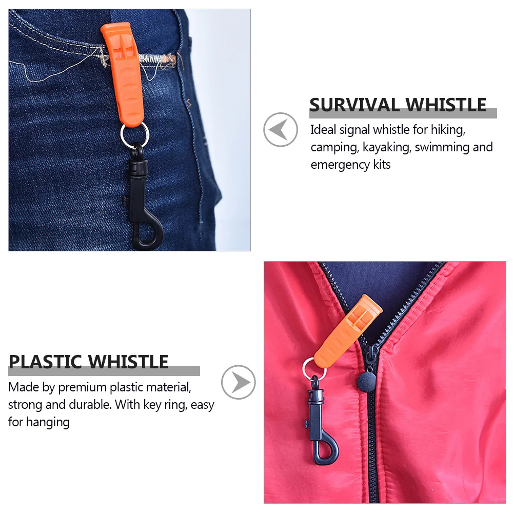 Apito de segurança de plástico forte, 5 peças, apito de sobrevivência de emergência para aventura ao ar livre, caminhadas, acampamento, acessórios de viagem com chave