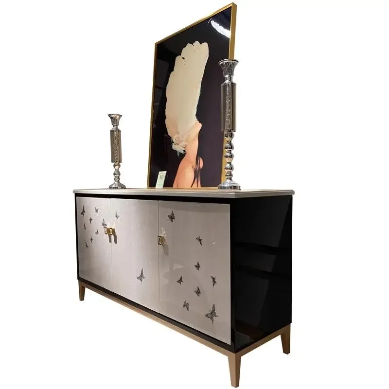 

Italian Light Luxury Dining Side Cabinet Solid Wood Post-Modern Entrance Cabinet Villa Hotel Suite Storage Locker Nordic Home