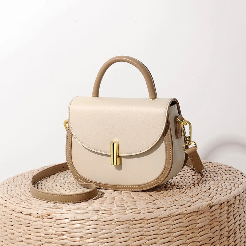 Fashionable Color Block Saddle Bag Versatile Single Shoulder Handbag Casual Crossbody Bag for Women Commuter Style PU Leather