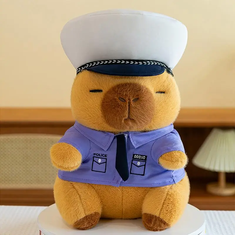 Soft Capybara Doll Cozy Policeman Capybara Plush Pillow Cute Soft Plush Capybara Plushie Stuffed Toys Capybara Stuffed Animal