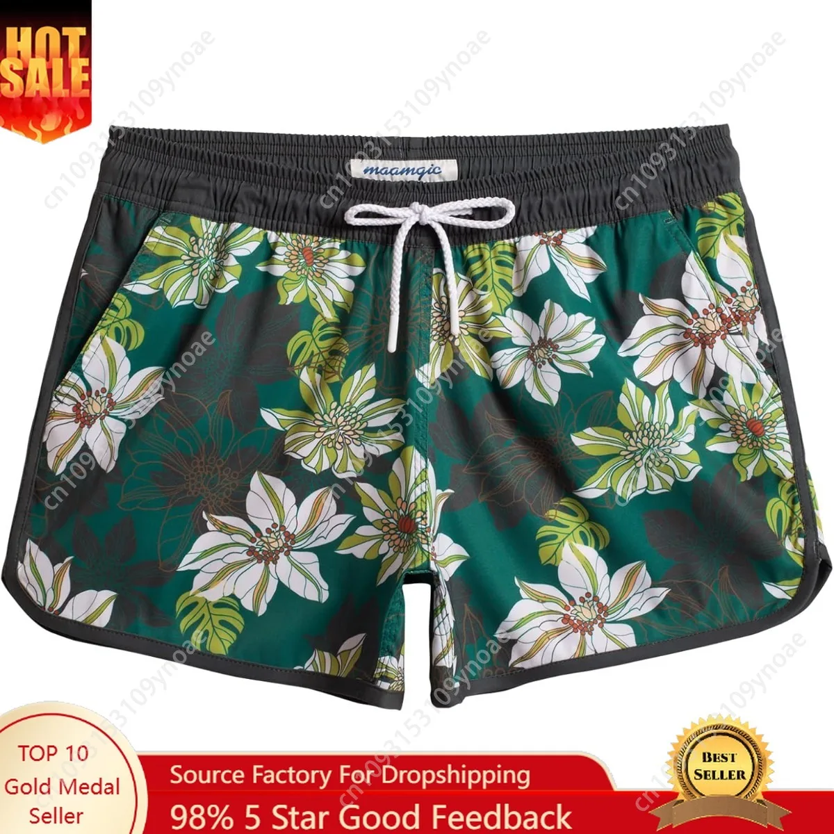 

Vintage Floral Print Women Quick Dry Surf Shorts Stretch Swim Panties Retro Bathing Suit Shorts with Pockets Scanties Fashion