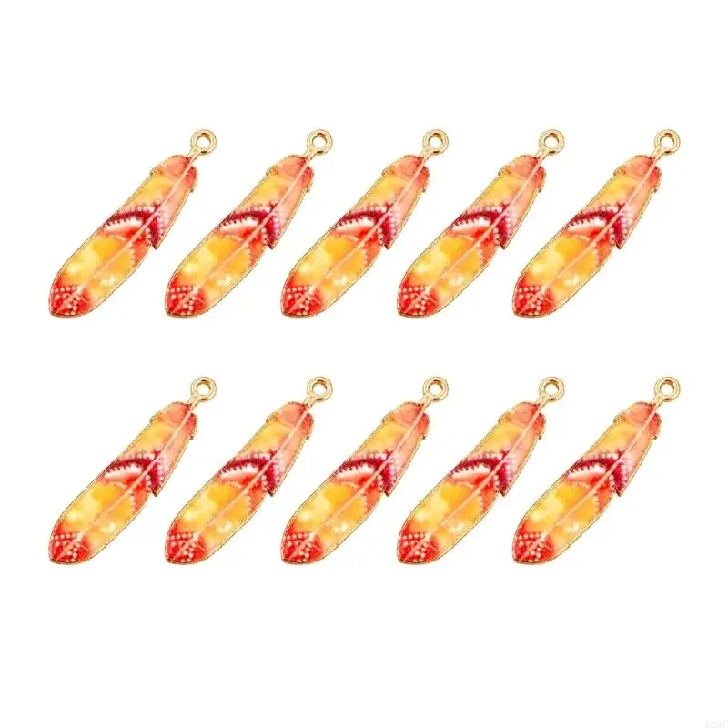 Colorful Feather-Shaped Jewelry Findings Pendants with Gold-Tone Edging and Built-In Attachment Rings for Necklaces and Earrings