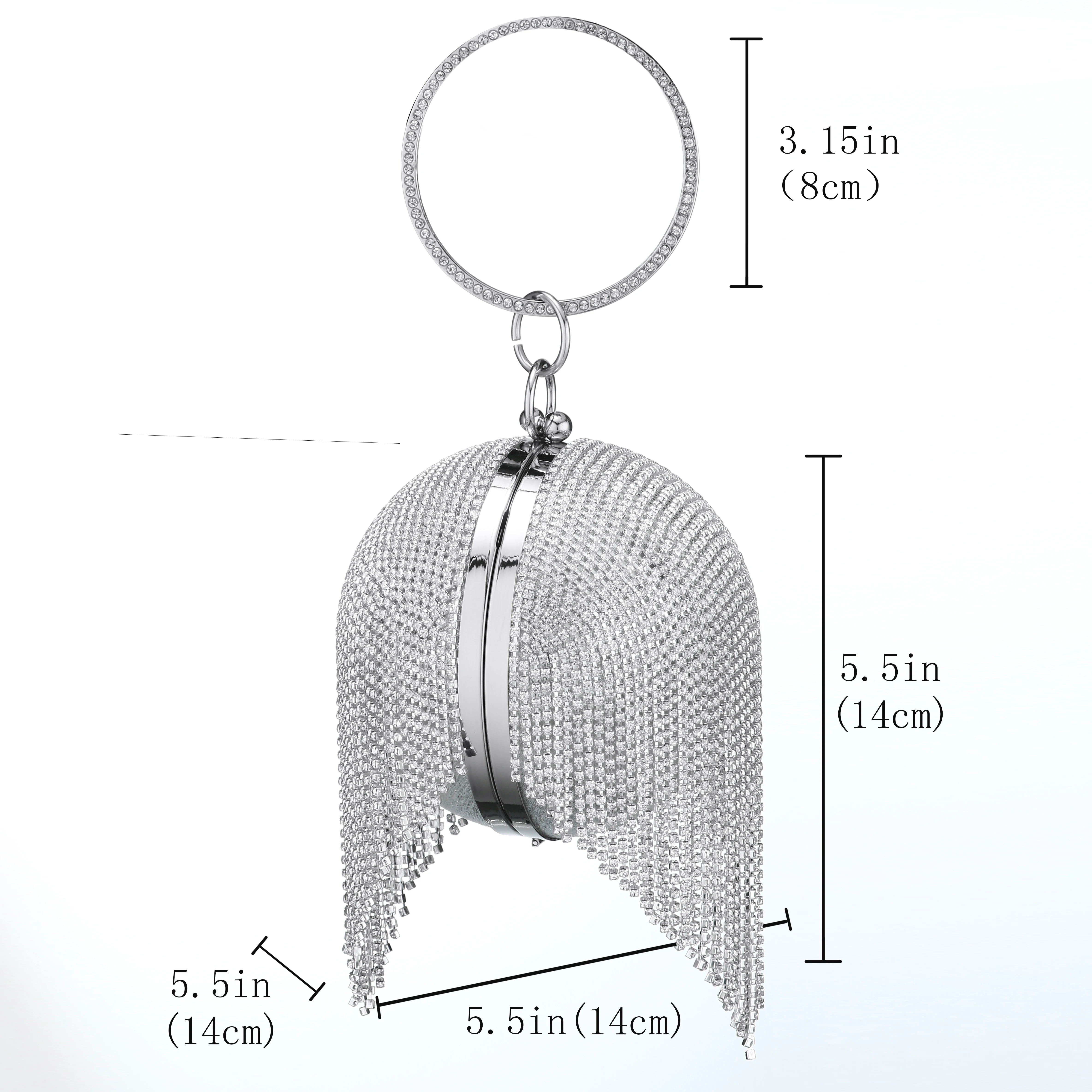 Sliver Diamonds Rhinestone Round Ball Evening Bags For Women 2024 Fashion Mini Tassels Clutch Bag Ladies Ring Handbag Clutches