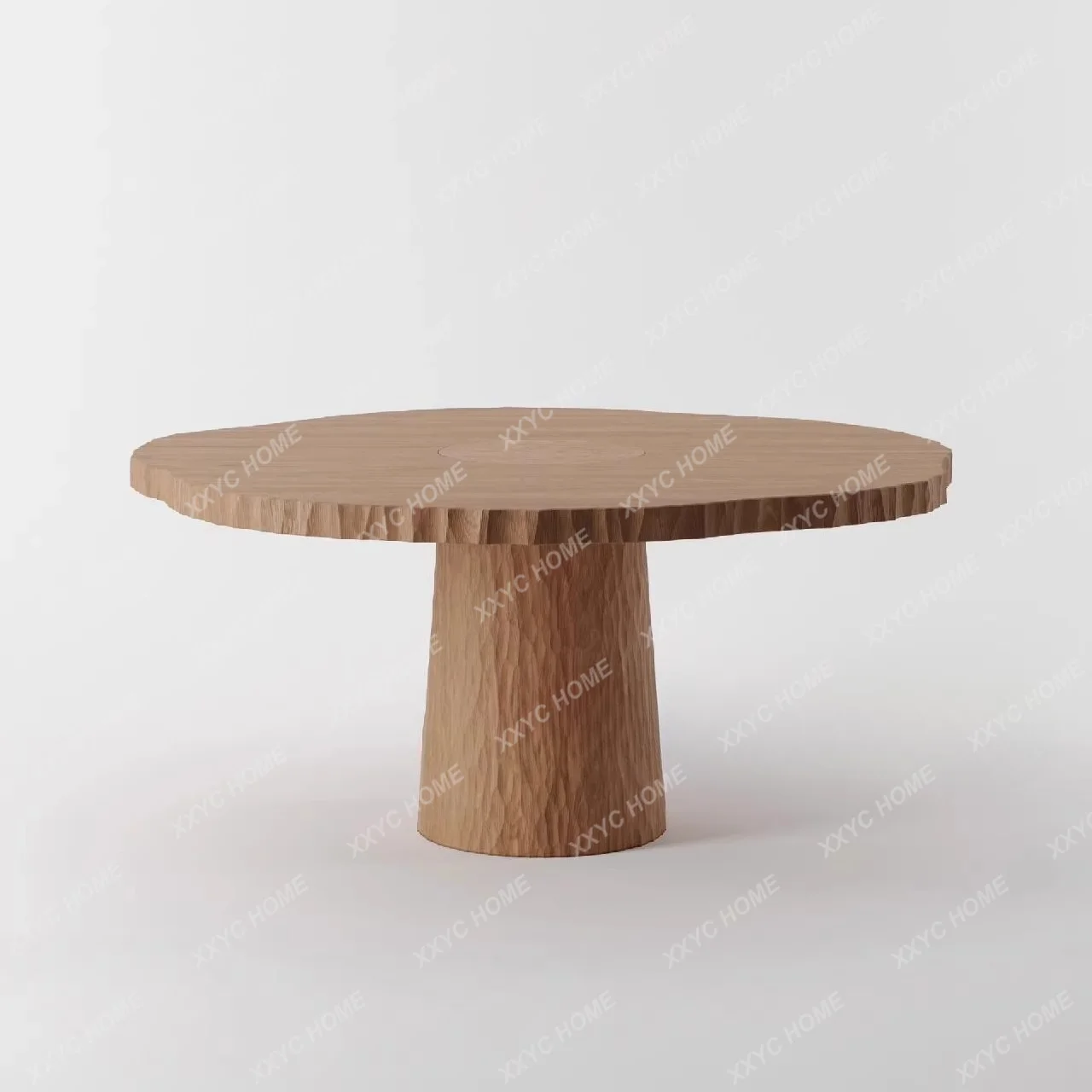 XXWabi Sandy Wind Solid Wood Dining Table Ancient Style Irregular Round Retro Hammer Pattern Home Restaurant Coffee Shop Desk