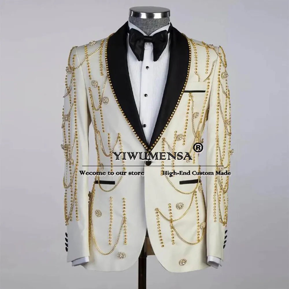 Costume de Mariage Beige pour Homme, Noir, Châle, Revers Perlé, Blazer de Bal, ixFormelle, Smoking, sur Mesure, Vêtement Masculin