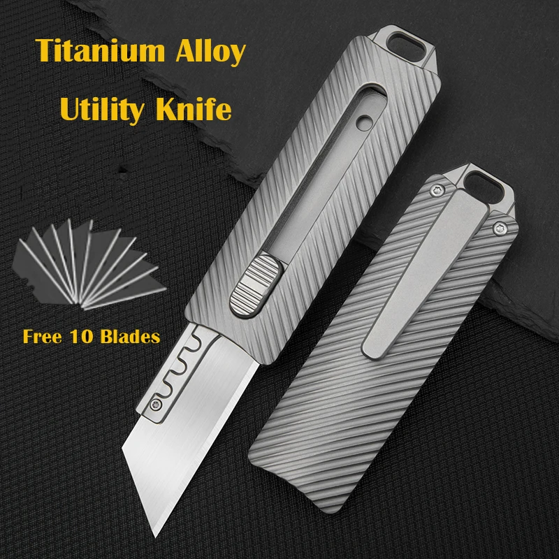 Titanium Alloy Utility Knife SK5 Blade EDC Outdoor Survival Tool Sharp Cutter Push-pull Knife Replaceable Blade Express Box Knif