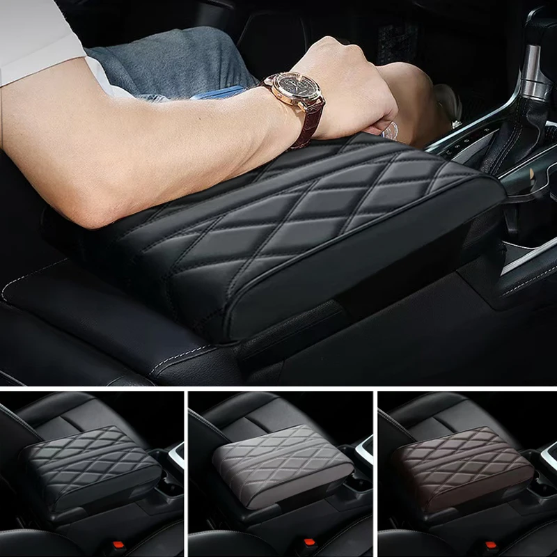 Wave Embroider PU Leather Car Armrest Mat Center Console Arm Rest Protection Cushion Auto Armrests Storage Box Cover Pad