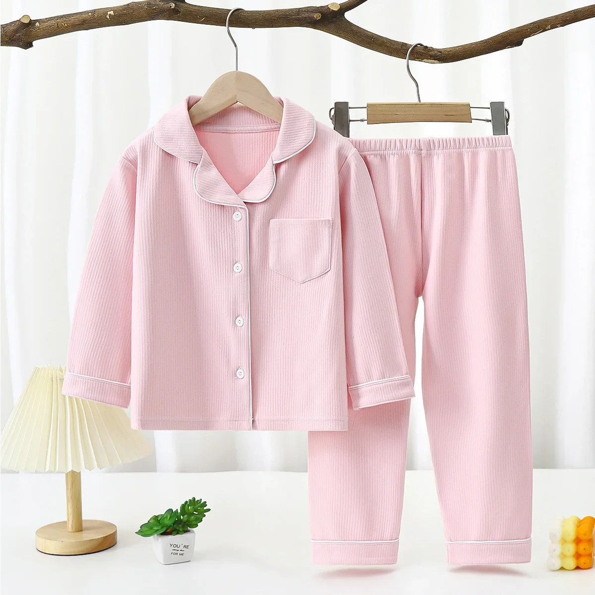 1-16 Years Toddler Baby Kids Unisex Casual Pajama Suit Boy Long Sleeve Front Pocket Lapel Tops+ Long Pants Girl Pajama Sets