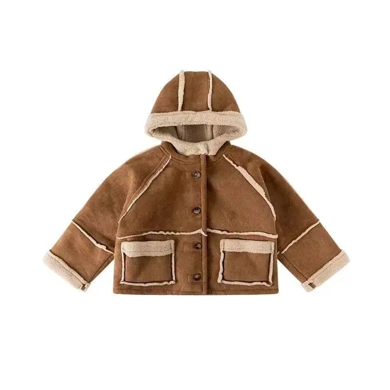 Boys and Girls Coat Autumn/Winter New Style Children\'s Double sided Wear Lamb Wool Thick Warm Jacket