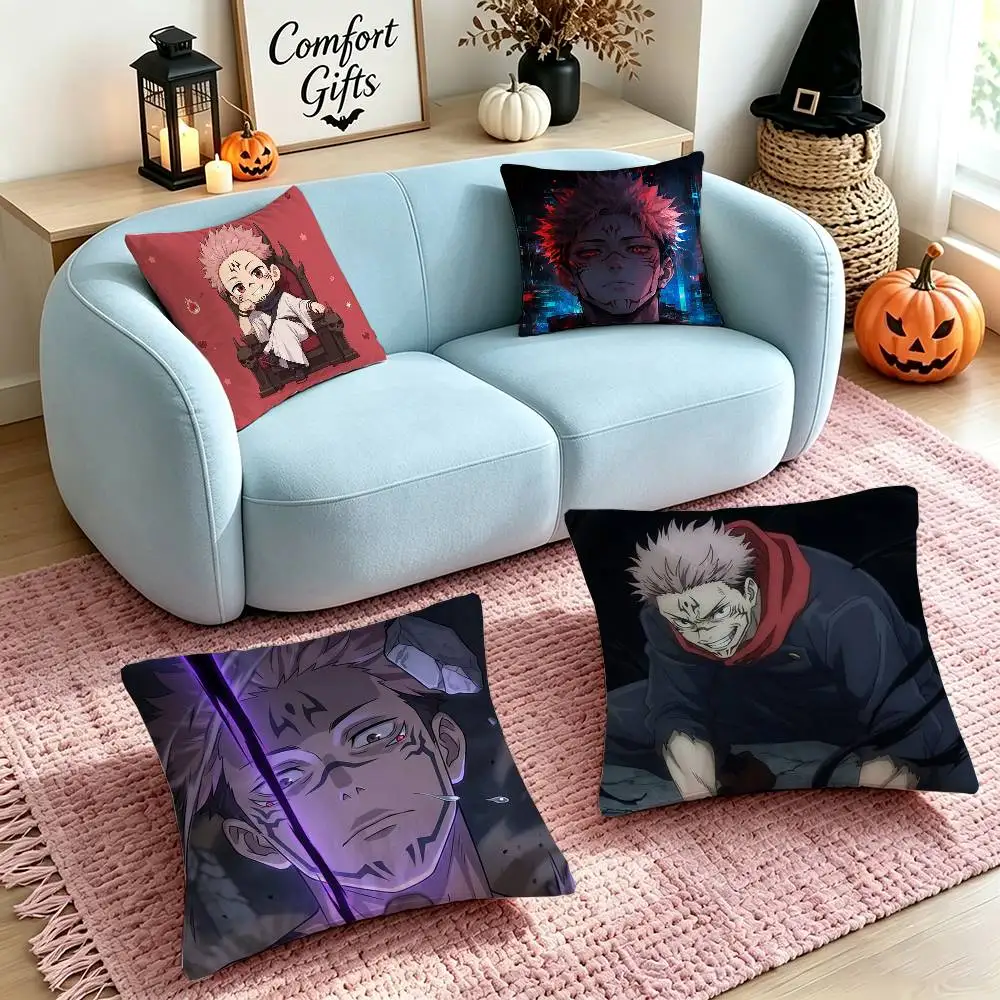 Anime J-Jujutsu Kaisen R-Ryomen Sukuna  Square Double-Sided printed Pillow Case Bedroom Bedside Pillow Sofa Cushion Cover