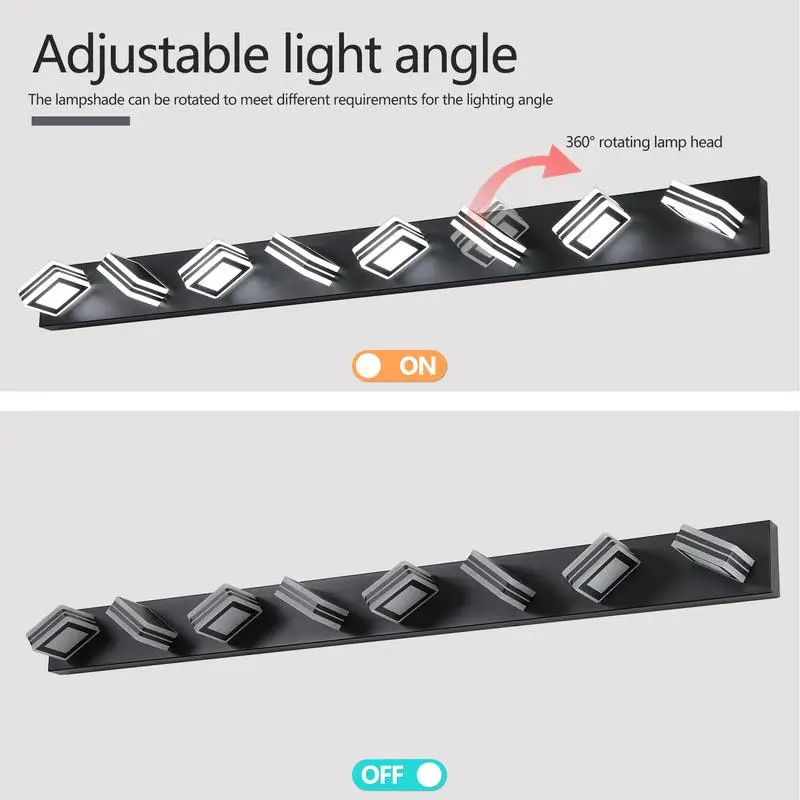Luminária de vaidade LED moderna de 52 polegadas com 8 luzes - elegante luz de parede de banheiro com economia de energia, regulável com ferro e acrílico