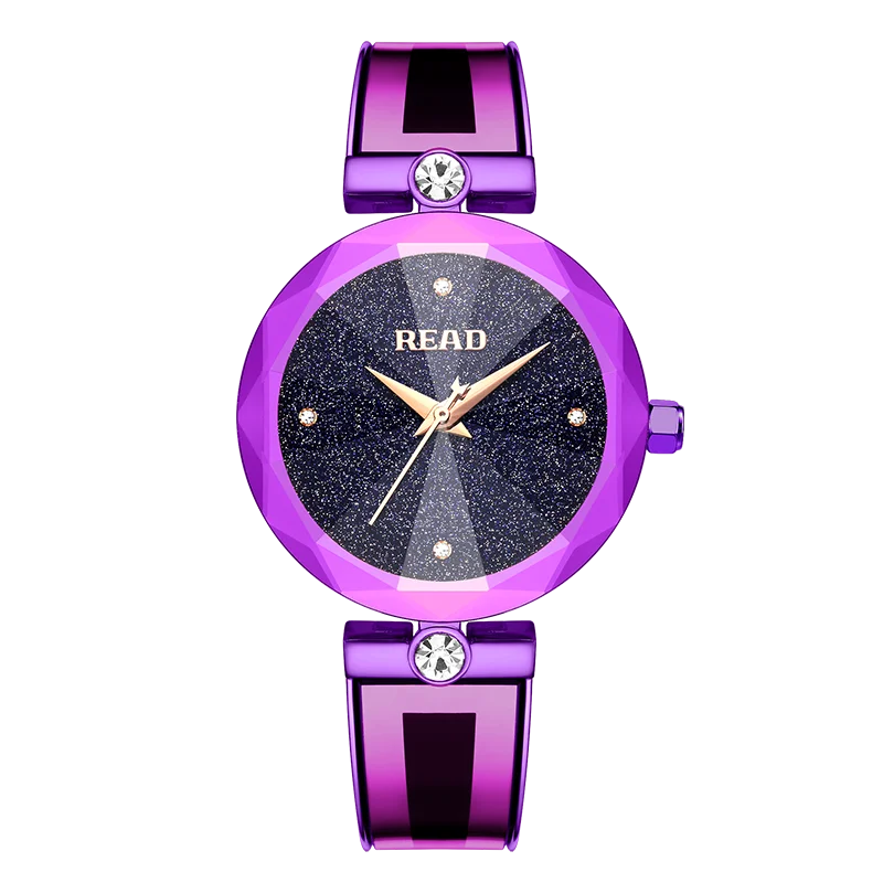 READ Women Round Quartz Watch | Purple Starry Dial | Stainless Steel Bracelet | Daily Water Resistant Ladies Wrist Watch
