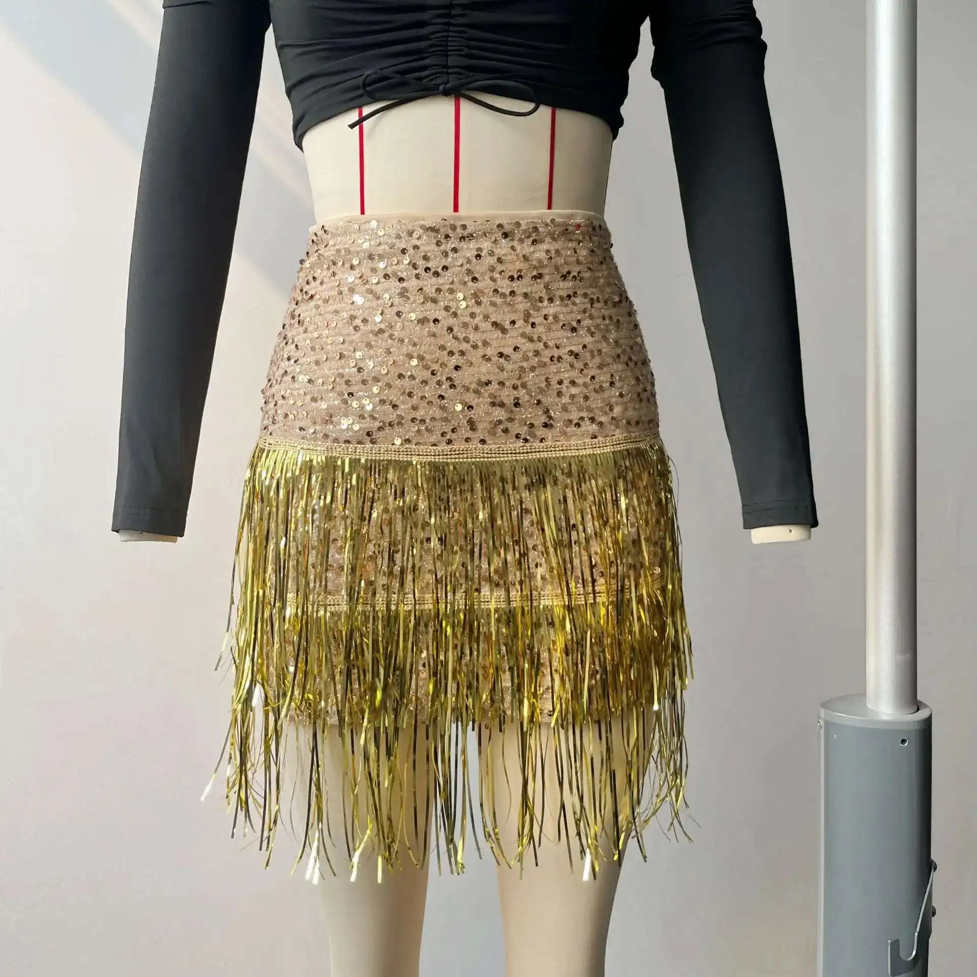 

Women's New Dress Women's Dress Half Skirt Sexy Tassel Short Skirt Gold Sequin Half Skirt