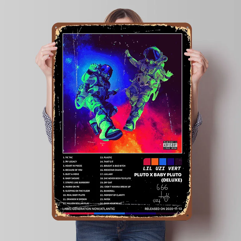 Lil Uzi Vert - Pluto X Baby Pluto, Póster Metálico, Arte de Pared Personalizado, Letreros Retro Vintage de Hojalata para Decoración de la Cueva del Hombre, para el Hogar y la Habitación